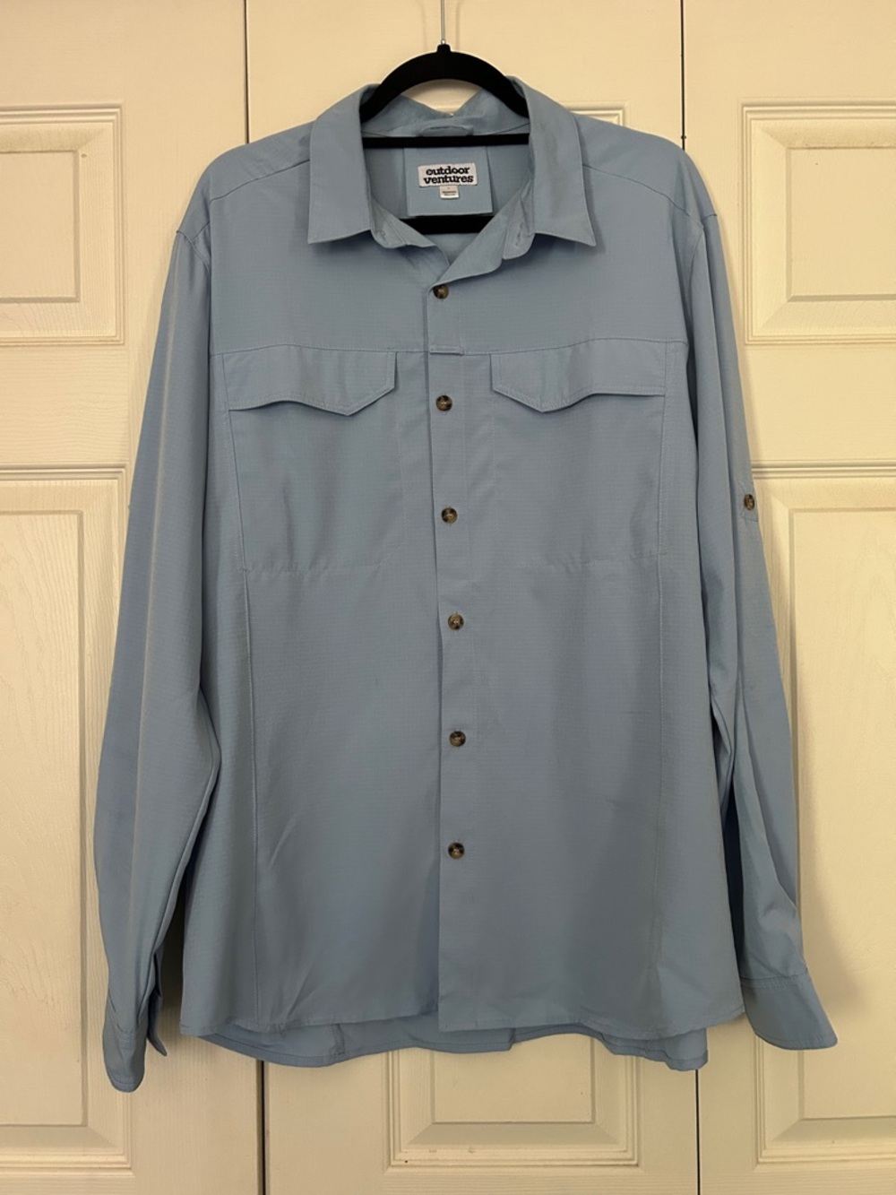 Outdoor Ventures Light Blue Button-Up Shirt Men's Large Fishing Hiking Wicking